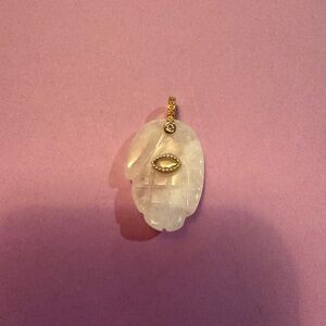 Hamsa charm crystal with gold  Carved Stone Pendant